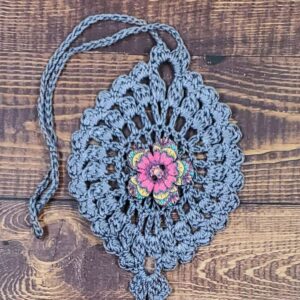 Magenta and Geometric Flower on Gray Flutter Charm