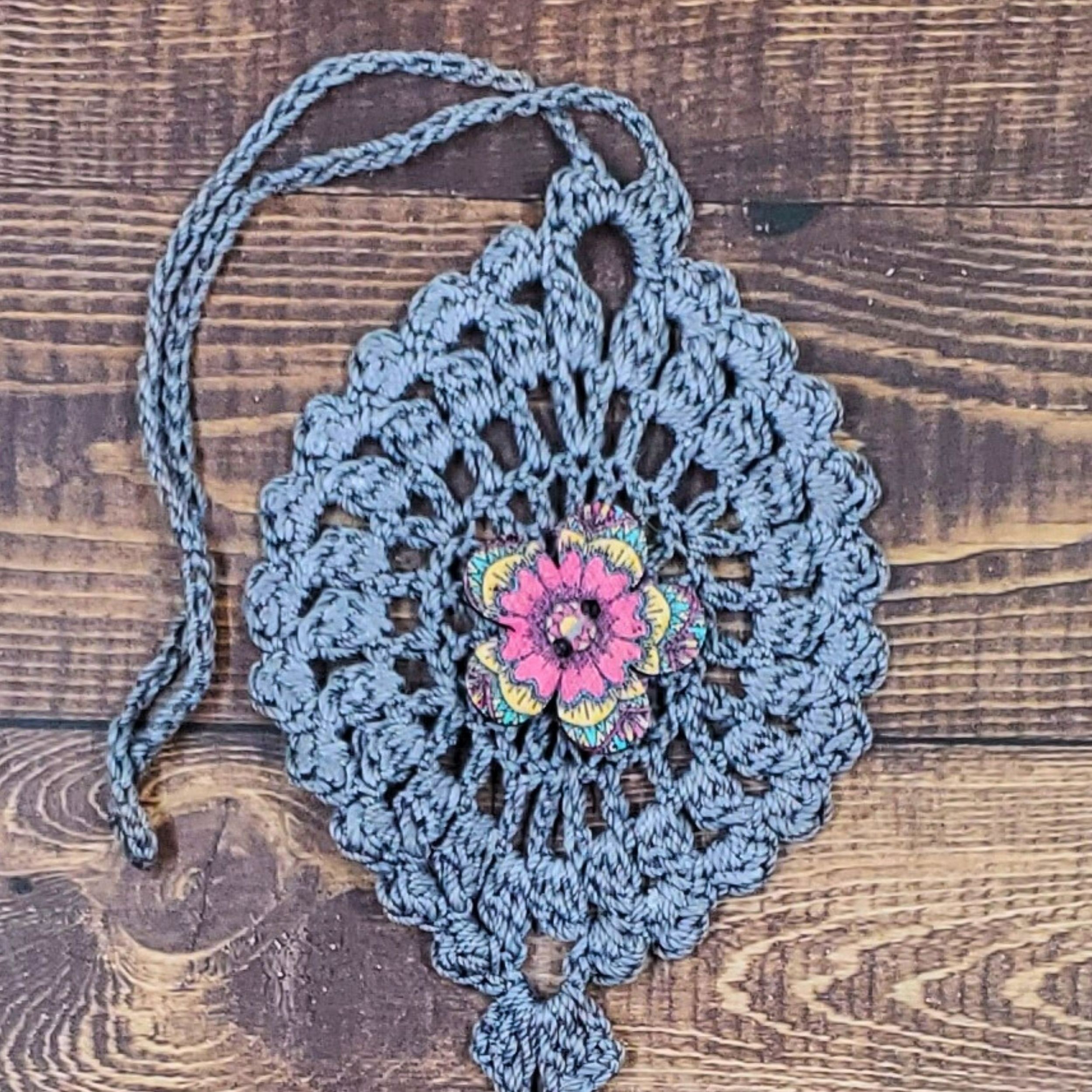 Magenta and Geometric Flower on Gray Flutter Charm