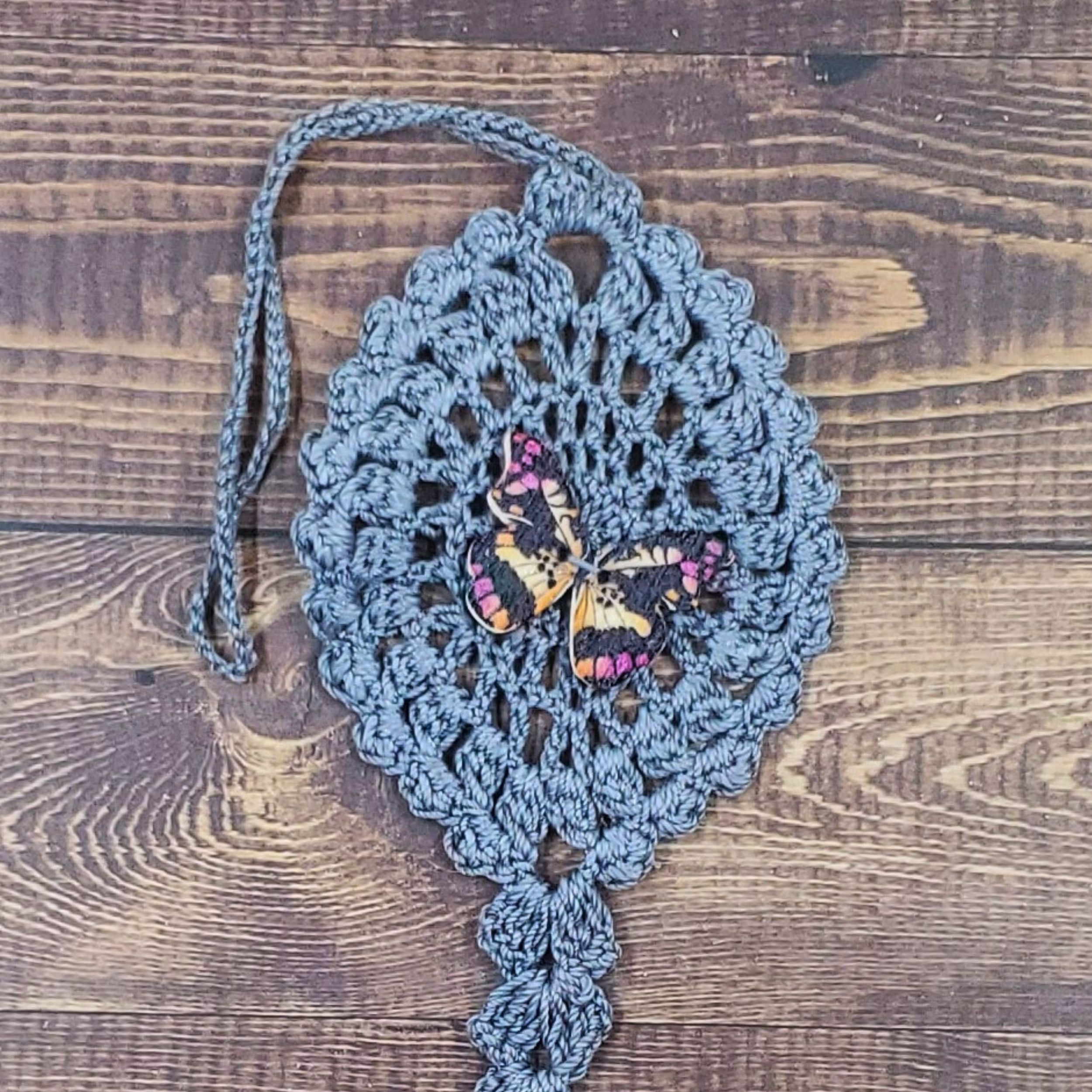 Magenta and Black Butterfly on Gray Flutter Charm