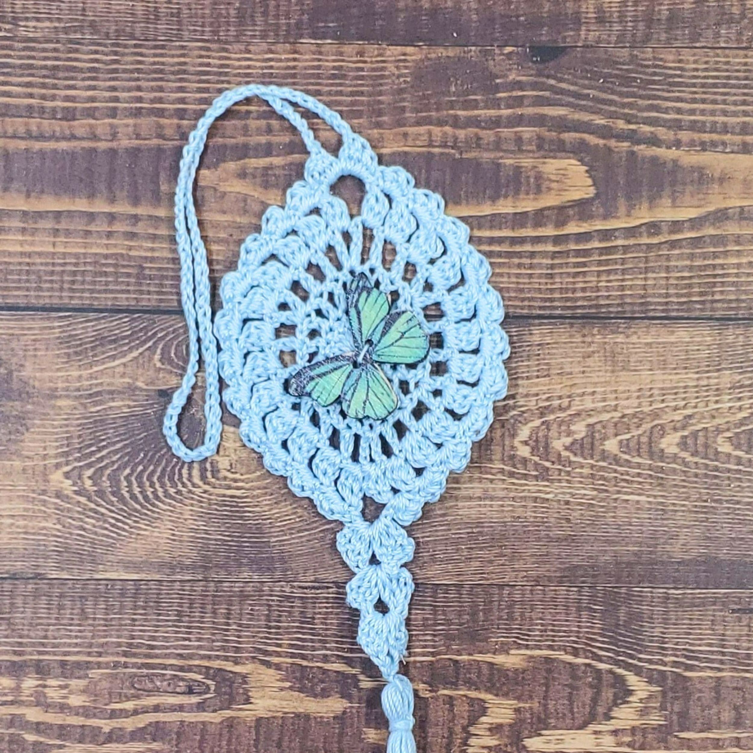 Prairie Green Butterfly on Pastel Blue Flutter Charm