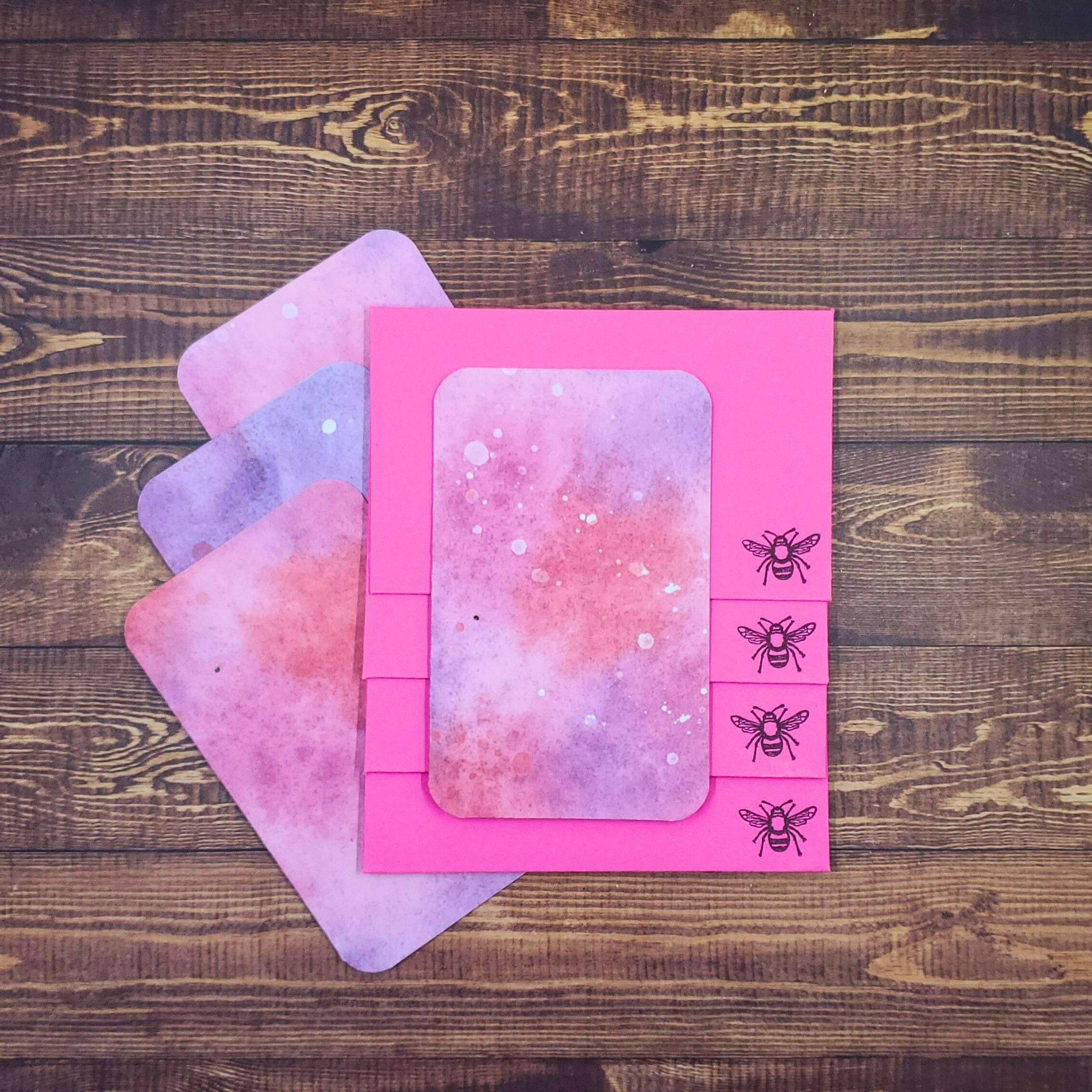 Pink & Purple Watercolor Design Handmade Card & Envelope Set