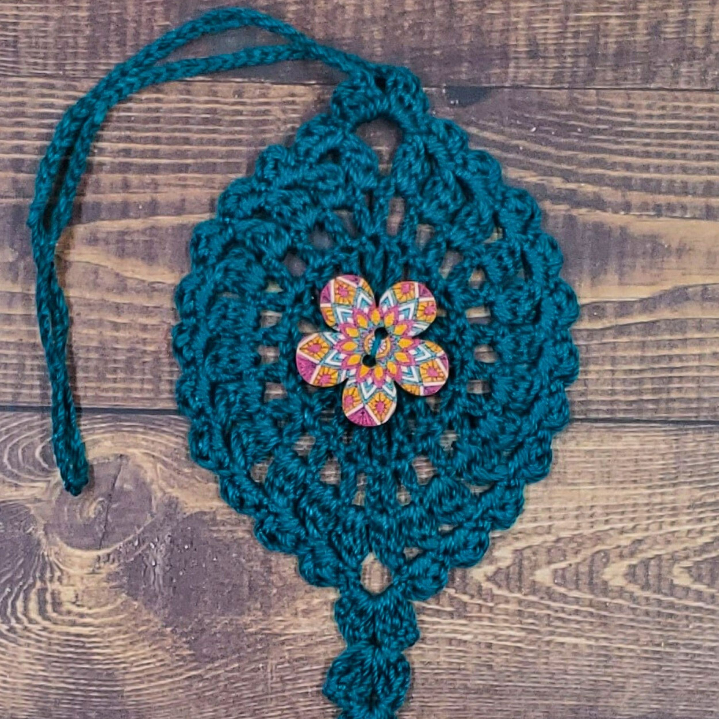 Southwest Pink Flower on Peacock Green Bloom Charm