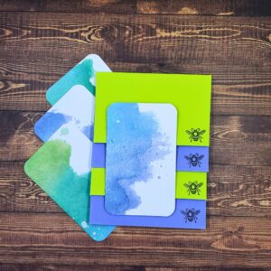 Green & Blue Watercolor Design Handmade Card & Envelope Set