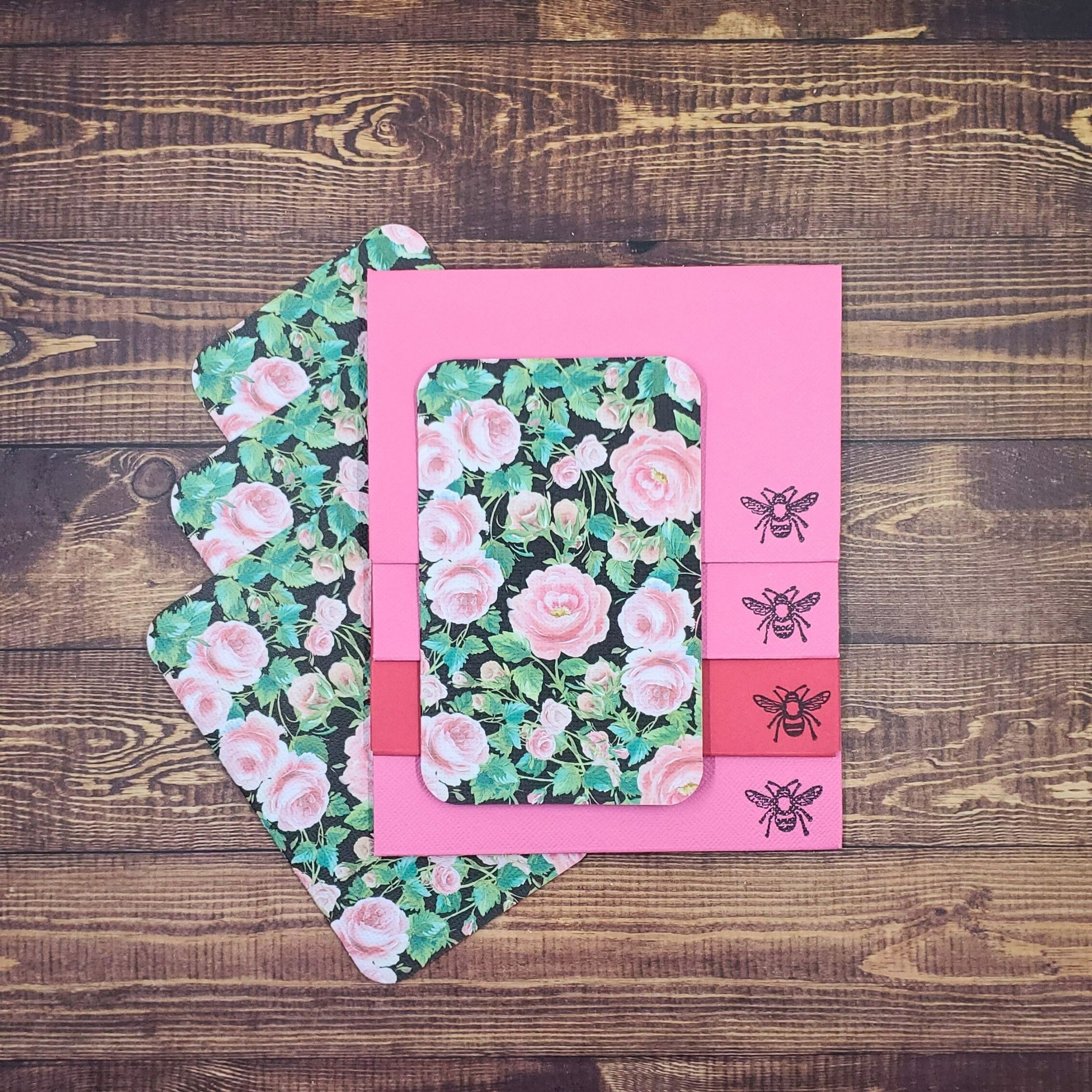 Pink Roses Design Handmade Card & Envelope Set