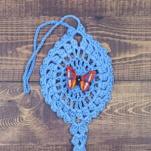 Red Multicolor Butterfly on Cornflower Blue Flutter Charm