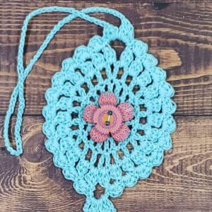 Pink Sunburst Flower on Pastel Teal Bloom Charm