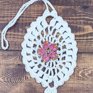Pink Stripe Flower on White Bloom Charm