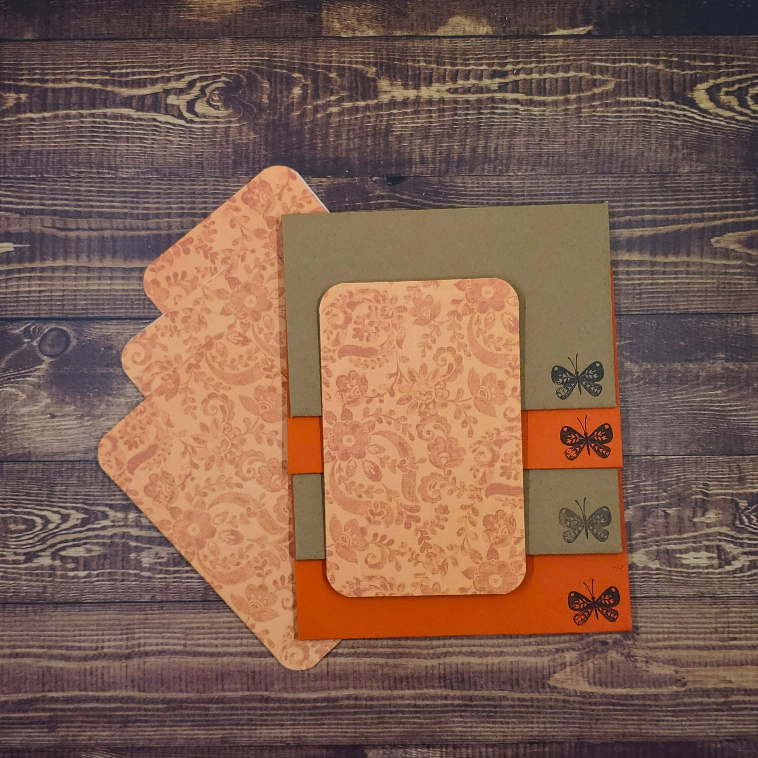 Orange Colored Design Handmade Card & Envelope Set