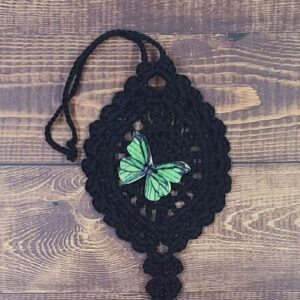 Green Butterfly on Black Flutter Charm