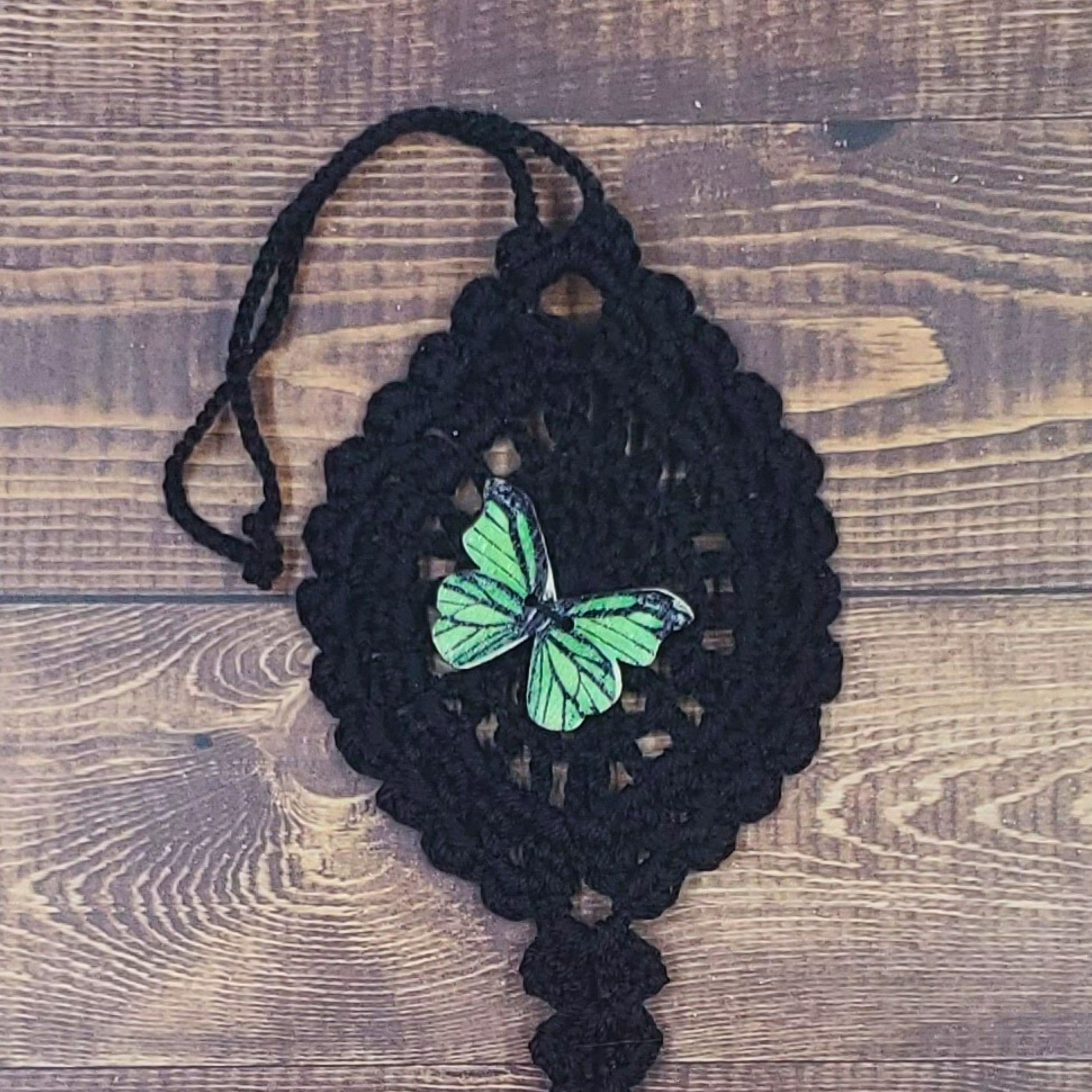 Green Butterfly on Black Flutter Charm