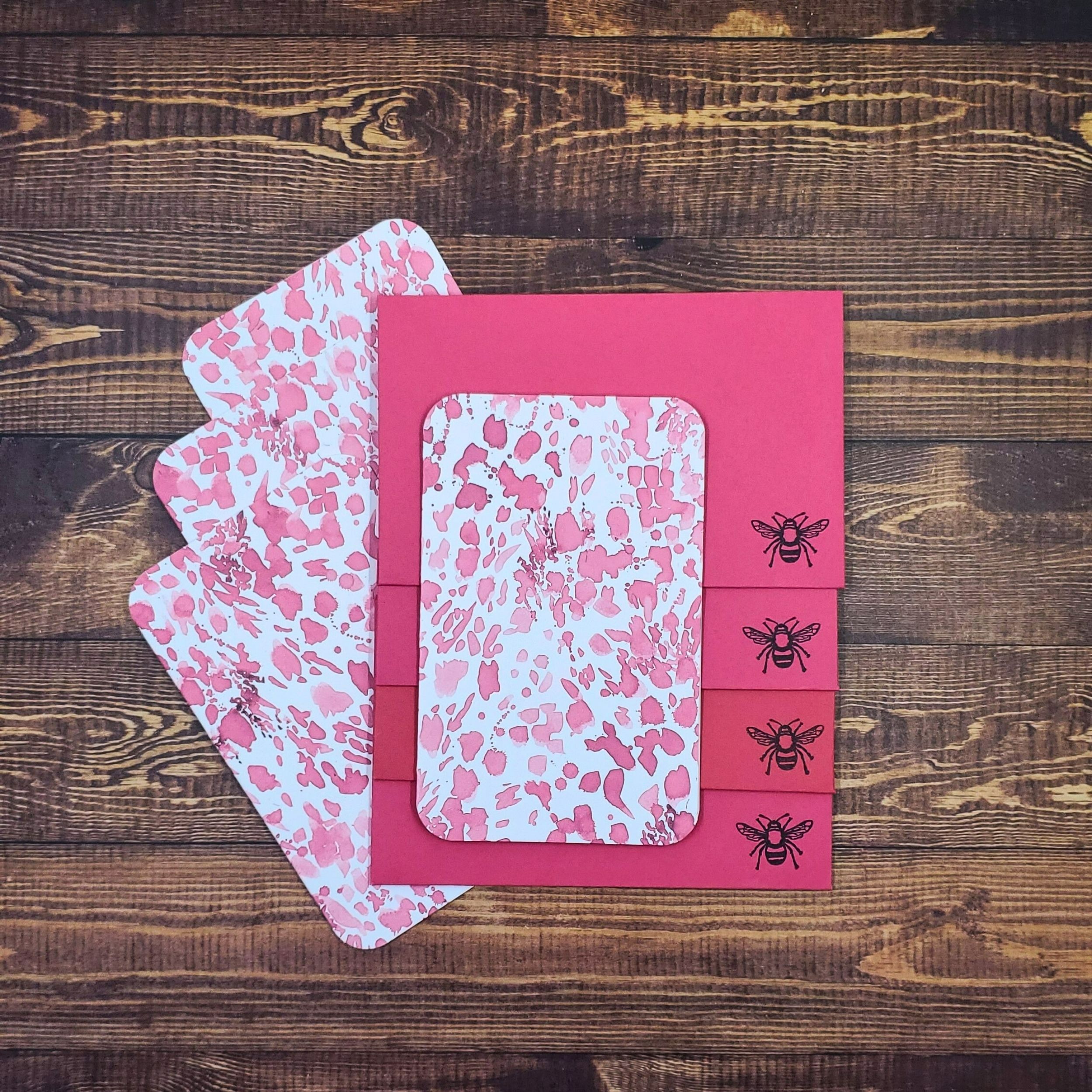 Pink and Red Splatter Design Handmade Card & Envelope Set