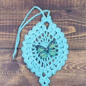 Prairie Green Butterfly on Pastel Teal Flutter Charm