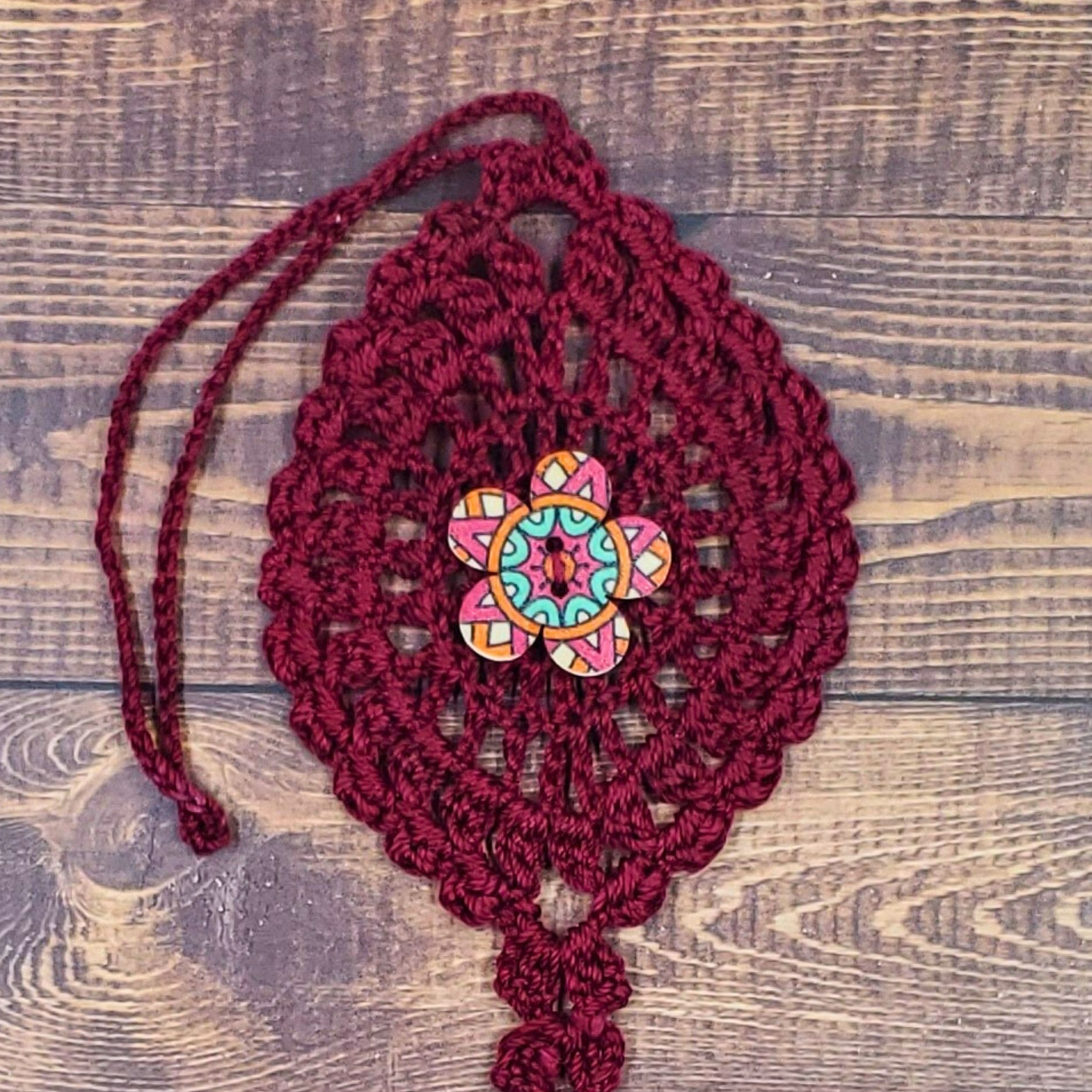 Geometric V Flower on Burgundy Bloom Charm