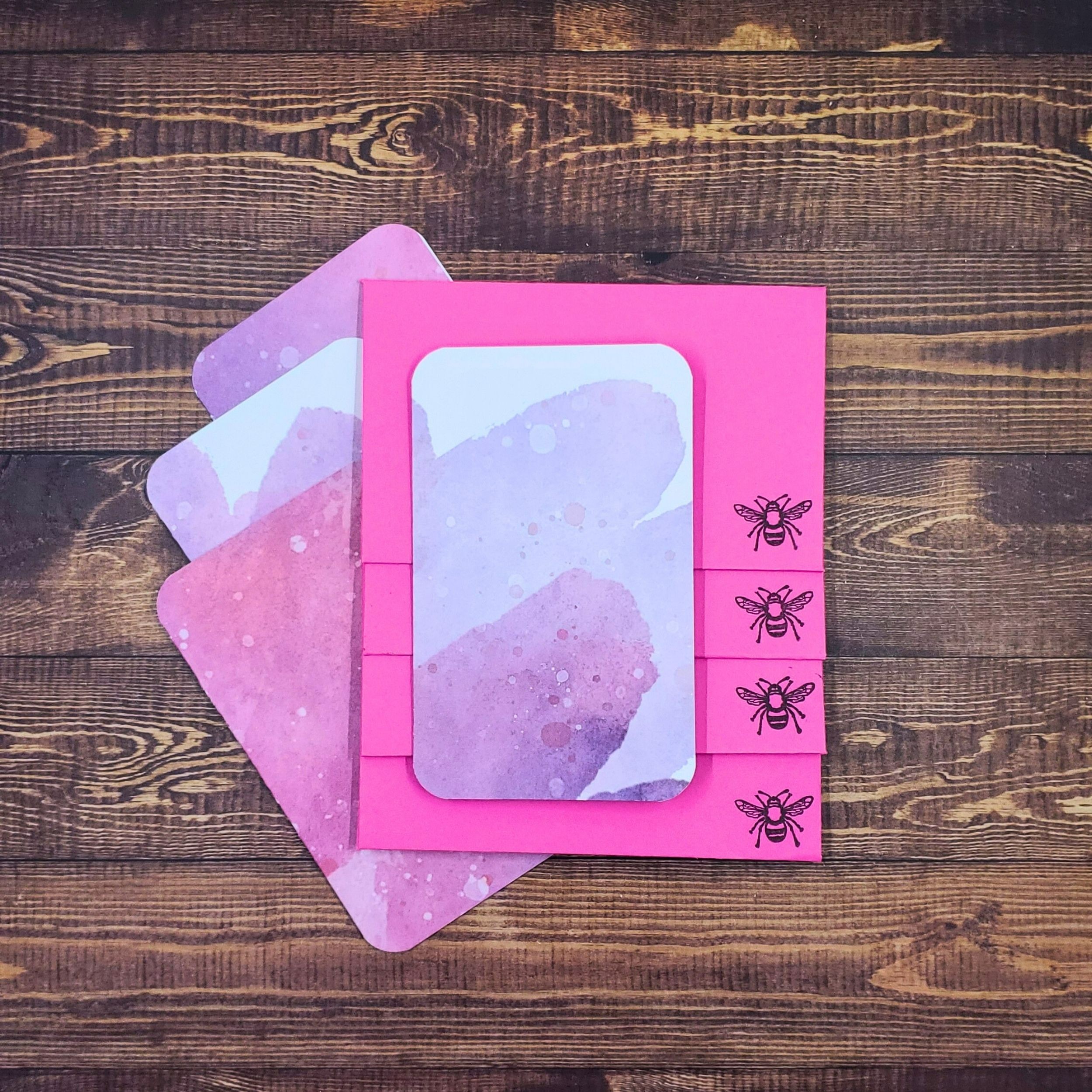 Pink & Purple Watercolor Splatter Design Handmade Card & Envelope Set