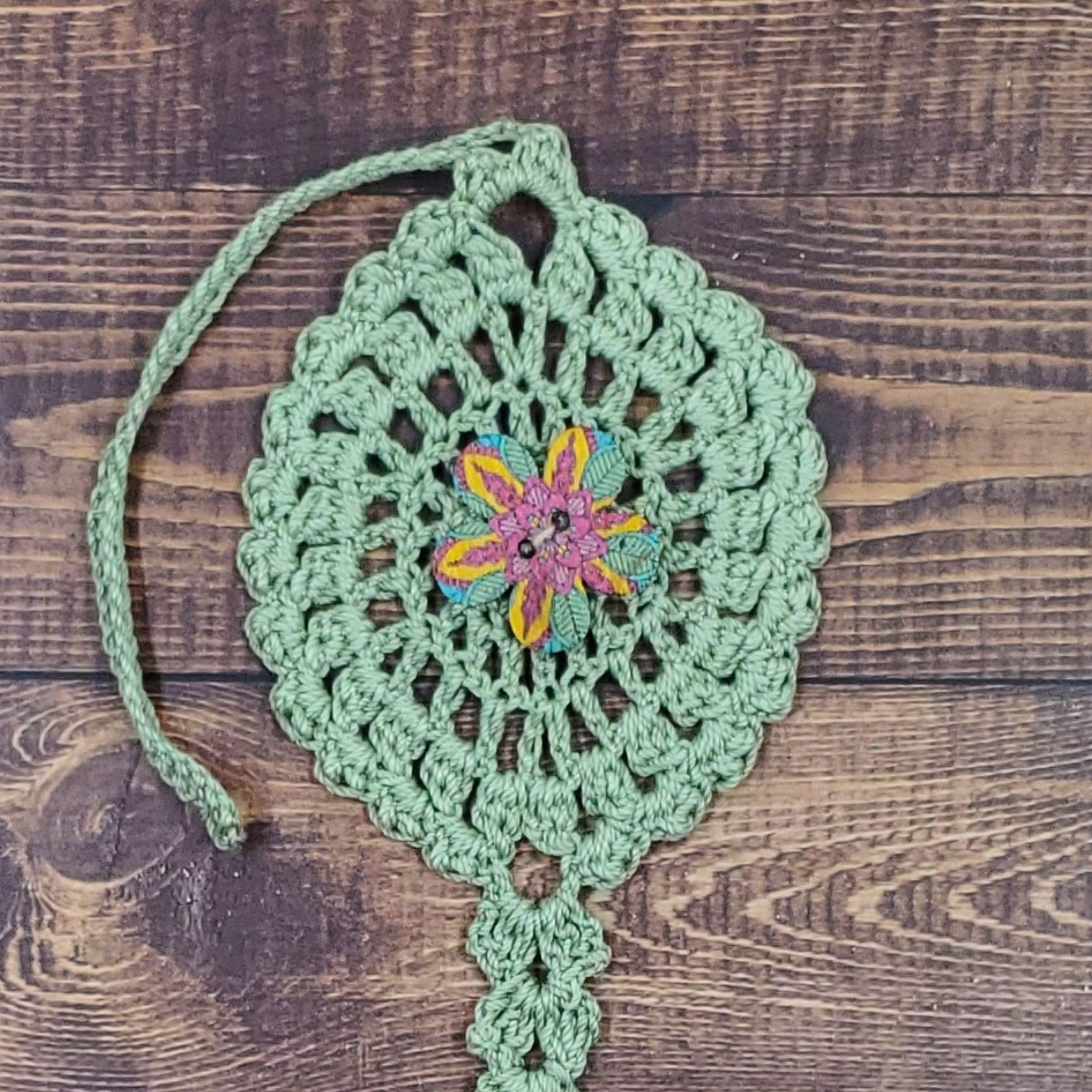 Magenta and Leaves Flower on Sage Green Bloom Charm