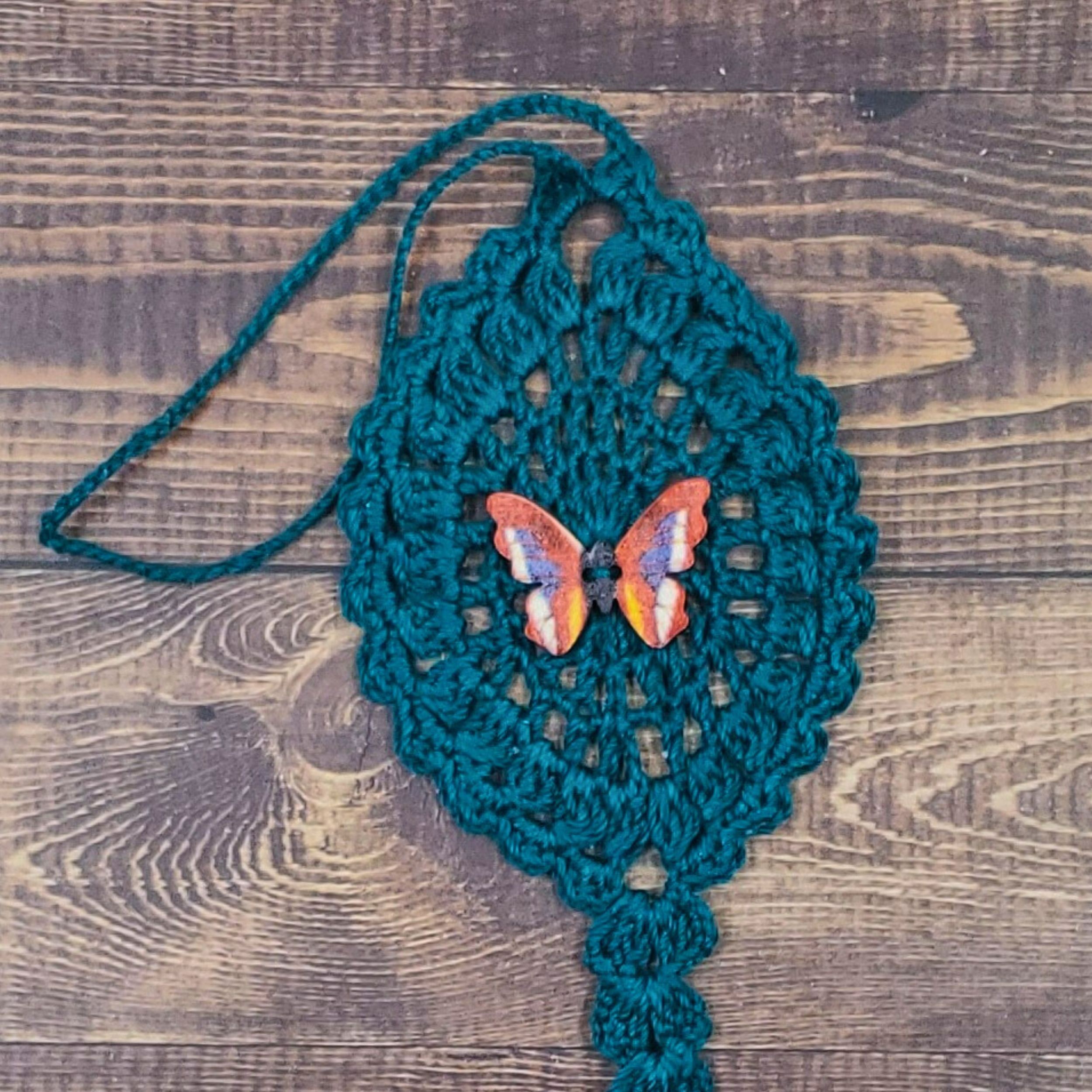 Red Multicolor Butterfly on Peacock Green Flutter Charm